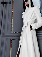 Nerazzurri Bahar Pist Beyaz Uzun Deri Trençkot Kadınlar için Uzun Kollu Artı Boyutu Moda 5XL Bayan Mont 2021 Tasarımcı T5JW #