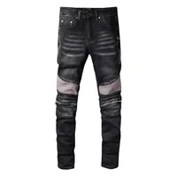 Jeans Men Patchwork Regular Slim Fit Biker Black Men's Denim Pants Jean Casual Trousers Big Size 28-40