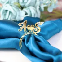 Aangepast hart met initialen servet ring, gepersonaliseerde bruiloft servet ringen tafel decora, spiegel goud gesneden servetring met initialen 210316