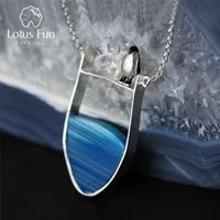Lotus Fun Real 925 Sterling Silver Natural Agate Gemstones Fine Jewelry Lovely Necklace with Pendant for Women Collier 220114