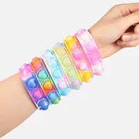 Luminous Push Bubble Bracelet Silicone Fidget Toys Favor Pops Poppers Sensory Ring Bracelets Puzzle Loving Heart Shape Wristband Decompression Toy Valentine INS