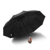 Regenschirme Raines Holzgriff Männer Winddicht 3 Falten starke schwarze Sun Rian gestreift Mini Guarda Chuva Regenschirm Geschenke KK60ys