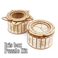 Iris Box Mechanical Gear Treasure 3D Houten Puzzel Craft Toy Brain Teaser DIY Model Bouw Kits Gift voor Volwassenen Tieners