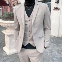 Men's Suits & Blazers ( Jacket + Vest Pants ) High-end Dark Lattice Business Slim Suit Groom Wedding Dress Tuxedo Banquet Clubm