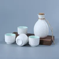 Frascos de cadera Juego de sake de estilo japonés con 4 tazas de vinos Crafts Ceramics Liquor Saka Stoup Bottle para alcohol para alcohol