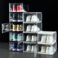 Утолщенные четкие пластиковые коробка для обуви пылезащитный спортивный ботинок для хранения обуви Flip прозрачные кроссовки коробки стекируемые загрузки организатор Box черный серый белый