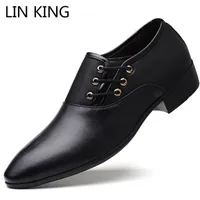 Dress Shoes LIN KING Big Size 38-48 Fashion Men Formal Man Wedding Pointed Toe Oxfords British Lace-up Men&#039;s