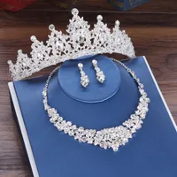 Halsband örhängen uppsättning barock lyx kristall pärlor bruds smycken strass kroon tiara örhängen kedja bröllop afrikanska pärlor s 0715