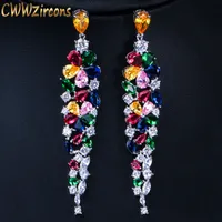 CWWZircons Multi Color Flower Shape Statement Cubic Zirconia Long Dangling Earrings Fashion Bridal Wedding Party Jewelry CZ422 220214