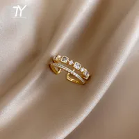 Exquisito anillo de apertura doble de circón para mujer Joyería coreana de moda 2021 Accesorios de lujo de fiesta de bodas Anillos inusuales