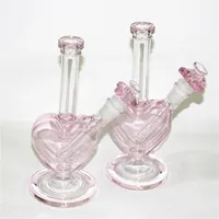9 Zoll rosa Glas Bong mit Herzform Glasschale Shisha Shisha Becher Dab Rig Raucher Wasserrohr Filter Bubbler W Ice Catcher