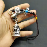 Chinas Old Tibet Silver Carving Vajra Bell Pendant Feng Shui Waist Pendant Collection Statues for Decoration Bells Wind Chimes