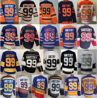 Hombres hockey sobre hielo 99 wayne gretzky jersey retro retro jubilado azul blanco negro naranja 1979 1988 1996 ccm vintage deporte jerseys uniforme cosido de buena calidad manga larga