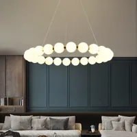 Light Luxury pendant lamps pearl necklace ring white glass ball led ceiling chandelier French living room lamp bedroom lamp