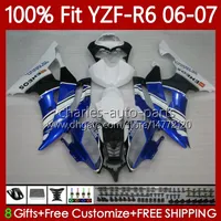 100% Fit OEM Bodywork para Yamaha Moto YZF-R6 YZF600 YZF R 6 600 CC 2006-2007 Corpo 98NO.38 YZF R6 600cc branco azul YZFR6 06 07 YZF-600 2006 2006 2006