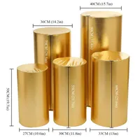 パーティーデコレーション5ピースゴールド製品ラウンドシリンダーカバーペデスタルディスプレイアート装飾刻み目の柱