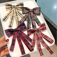 Summer 4 Colors Grid Stripe Print Tie Bowknot Hairpins Barrettes Girls Fashion Duck Clip For Women Sweet Students Style Satin Hairgrip Hair Jewelry Accessories