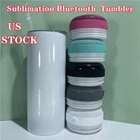 Us Warehouse Sublimation Bluetooth Tumbler 20oz Music Cup Speaker Straight com escova de palha de metal grátis Wireless Intelligent Double Wall Cups 25pcs / Case