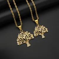 Pendant Necklaces 316L Stainless Steel Tree Of Life Necklace Women Men Small Crystal Box Link Chain Male Fashion Jewelry Gifts