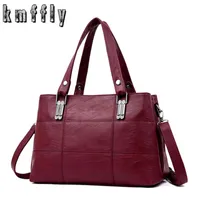 Kmffly Brand Women Leather Handbags Women Shoulders Female Msenger Bag Great Capacity Women Casual Bag Black/Red
