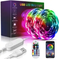 Strips 5-10M LED Strip Lights RGB 5V Bluetooth Color Change Remote Flexible Room Light For Wall Bedroom