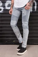 Мужские джинсы мужские Biker Jean представляют одежду дизайнерские брюки Брюки SLP Blue / Black разрушенные мужские тонкие джинсовые прямые худые люди разорвали 28-38