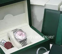 Women's Watches Factory 2813 Movimento Automático 36mm Vestido de Flor de Flor Pink Feminino Vidro de Safira de Safira com Caixa Original Relógio de Mergulho