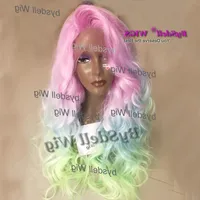 Seksi Mermaid Gökkuşağı Çiçek Renkli Saç Ön Dantel Peruk Isıya Dayanıklı Saç Büyük Saçak Hint Bakire Vücut Dalga Saç Dantel Ön Cosplay UIKO