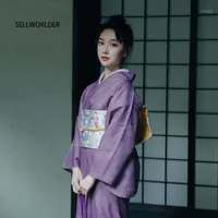 فساتين عادية 2021 sellworlder الرجعية اليابانية كيمونو نمط يوكاتا فتاة بروبيل اللباس امرأة ستار ضوء طباعة طويلة مع حقيبة يد