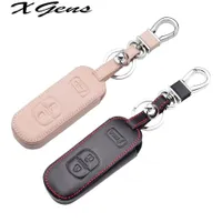 Leather Car Key Case For Mazda 3 6 CX9 CX3 CX5 CX7 Speed Smart Keyless Remote Fob Protector Cover Keychain Bag Auto Accessories
