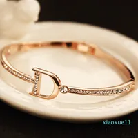 luxury- Retail Women Cuff Bracelet Vintage 18K Gold Plated Zircon Letter Charms Bracelet & Bangles for Party Korean Brand Jewelry