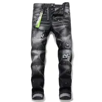 Модные брюки Мужчины Джинсы огорченные разорванные Байкер Тонкий Подходящий Мотоцикл Байкер Джинсовая Джинс Для Мужчин Мода Мэн Черные штаны