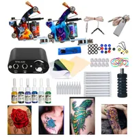 Kit de tatouage art corporel 2 bobines pistolets machine set 6 couleurs pigment tatouages ​​à encre d'aiguilles alimentation kits de maquillage permanent