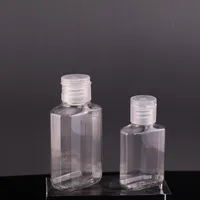 2021 30ml 60ml garrafa de plástico animal de estimação vazio com flip tamp frasco de forma quadrada transparente para o gel de desinfetante descartável de fluido de maquiagem
