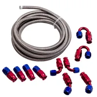 Oil Lines 20FT AN6 -6AN AN-6 Fitting Steel Nylon Braided Oil Silver Fuel Hose Line Kit