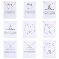 Neue Halsketten mit Geschenkkartenkreis Pearls Hufeisen Kompass Lotus Blume Anhänger Gold Silber Kette Für Frauen Modeschmuck 77 T2