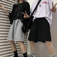 여성 반바지 ZZSYKD 90S Streetwear Y2K 패션 Unisex 한국어로 느슨한 코튼 캐주얼 블랙 하이 허리 탄성 조그 스포츠