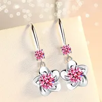 925 sterling silver new women&#039;s fashion jewelry pink blue white crystal zircon long tassel flower hook type earrings 792 Z2