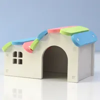 Pet Pequeno Animal Dormindo Ninho Hamster Guiné Porco Escondido Casa de Arco-íris De Madeira Montagem de Plástico Dourado Suprimentos