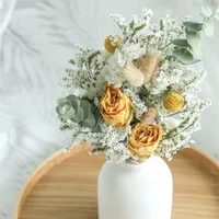 装飾的な花の花輪本物の天然乾燥花の花束ローズパンパスグラスジプソフィラ植物ホームデコレーションディエクラフトウェディングサプリ