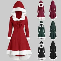 Sıradan Elbiseler 2021 Ortaçağ Steampunk Retro Elbise Kadın Kırmızı Düzensiz Kapüşonlu Uzun Kollu Cadılar Bayramı Noel Süslü Kostüm
