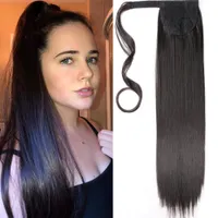 22Inches Straight Wrap Around Clip In Ponytail Hair Extension Heat Resistant Synthetic Natural Wavy Pony Tail Fake Hair