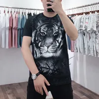 Heren Koreaanse 2021 Zomer Floral Black Youth Leisure Trend Tiger Head Print Pullover Korte Mouw T-shirt Mannen