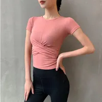 Yoga Outfits Black Orange Pink Sport Top Fitness Femmes Sleeve Sleeve Tops Gym Front Trains T-shirt Sports
