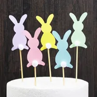 5pcs Cute Happy Easter Rabbit Cake Toppers Cake Decorating Supplies for Easter Birthday Party Favors Easter Decoration