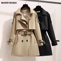 Women's Trench Coats Mulheres Double Breasted Windbreaker Coreano Sólido Desligado Collar Overcoat 2021 Outono Elegante Lace Up Plus Size