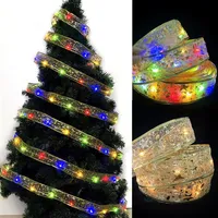 Christmas LED Lights Bronzing Double Ribbon String Light Xmas Ornaments Party Tree Decoration Pendant248p