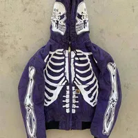 Homens Streetwear High Street Skull Esqueleto Impressão Hoodie Jackets Oversized Casual Moletom Moda Vintage Casacos Outono S-4XL