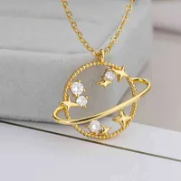 Designer Halskette Luxus Schmuck Kristall Mond Planet Für Frauen Niedliche Goldkette Zirkon Anhänger 2021 Trend Mode Jewerly Geschenk Collier Femme