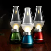 Lumières de nuit rechargeables rétro lumière millésible bougie kérosène souffler lampe à huile vert rouge bleu couleur bleue